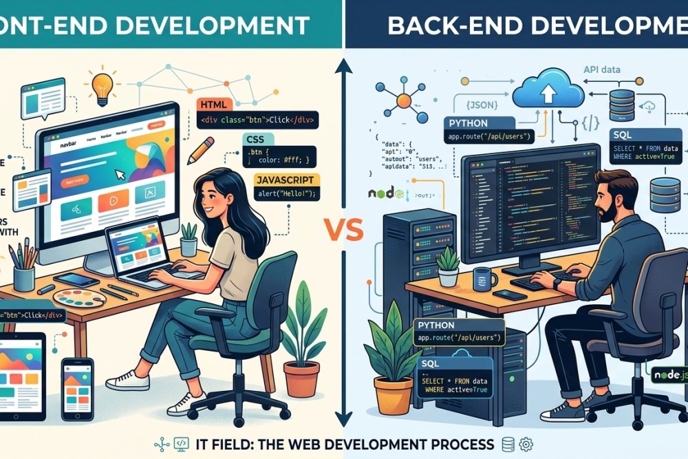 •  Front-End vs Back-End Development